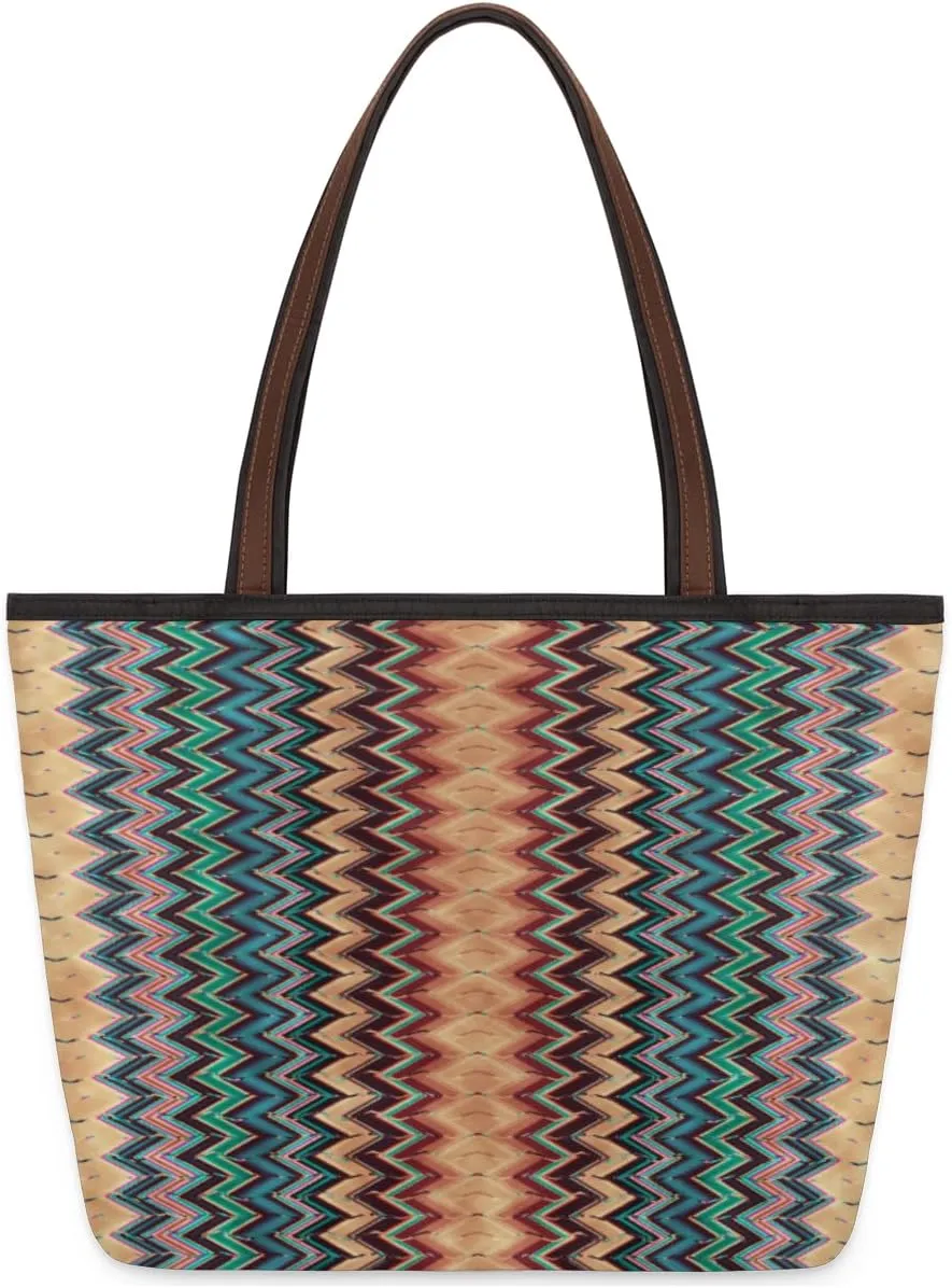 Geometric Pattern Stripes Tote Bag Tote Purse for Women with Zipper Womens Handbags for Work Travel