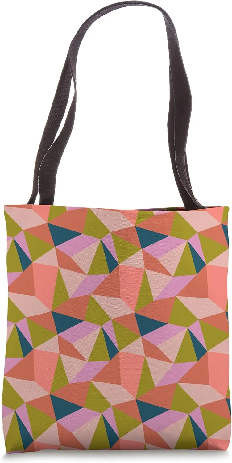 Geometric Polygon Shapes Pattern in Green Blue Rust Coral Tote Bag