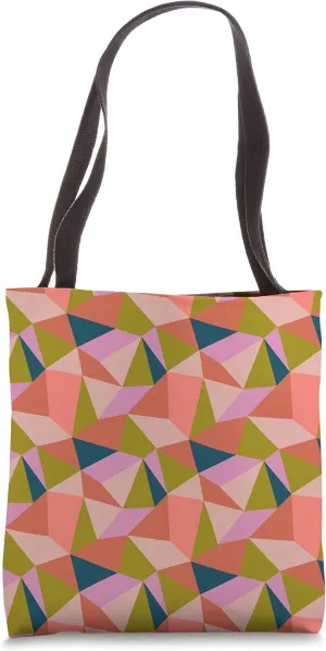 Geometric Polygon Shapes Pattern in Green Blue Rust Coral Tote Bag