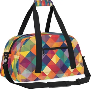 Geometric Printed Small Gym Bag for Women Men, Rainbow Colorful Travel Duffle Bag Workout Dance Tote Bag Carry On Overnight Weekender Bag