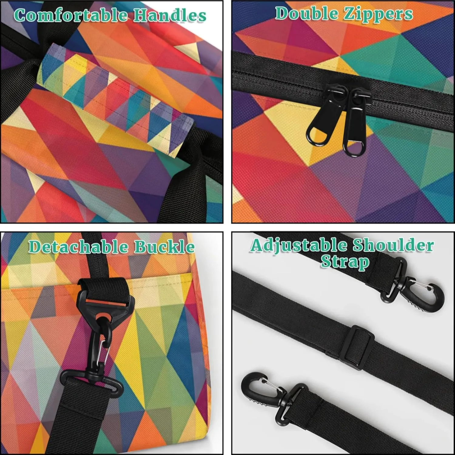 Geometric Printed Small Gym Bag for Women Men, Rainbow Colorful Travel Duffle Bag Workout Dance Tote Bag Carry On Overnight Weekender Bag