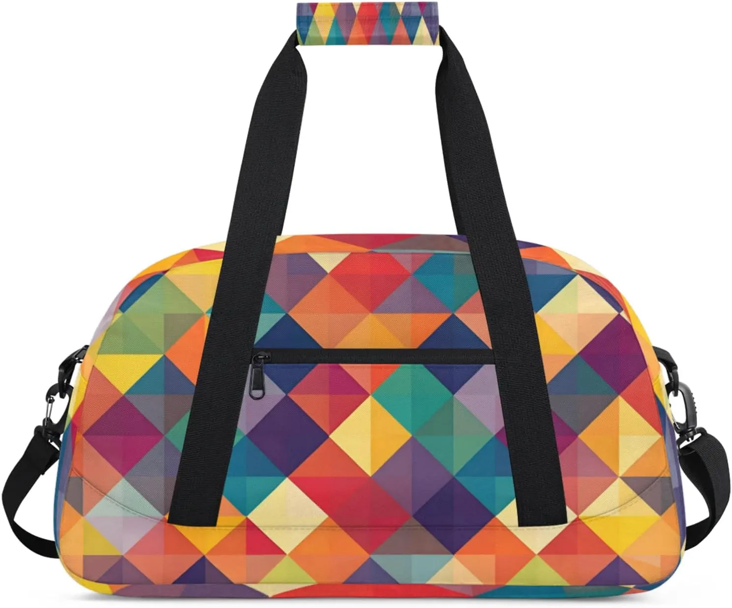 Geometric Printed Small Gym Bag for Women Men, Rainbow Colorful Travel Duffle Bag Workout Dance Tote Bag Carry On Overnight Weekender Bag