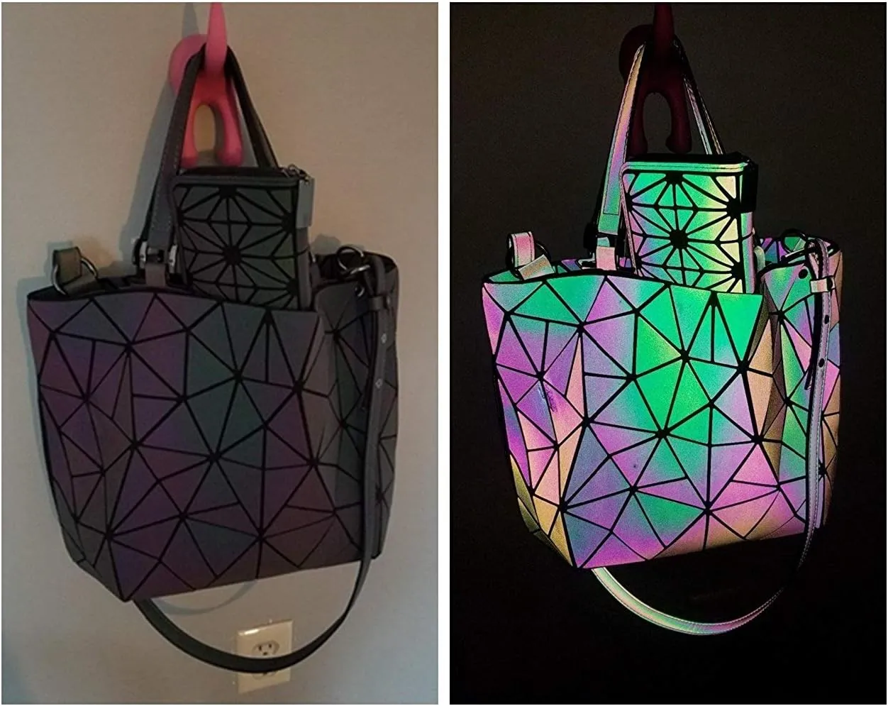 Geometric Purse Reflective Handbag Lattice Luminous Shoulder Bag Holographic Cross-Body Bag Geometry Lingge Purse for Women