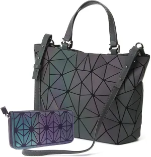 Geometric Purse Reflective Handbag Lattice Luminous Shoulder Bag Holographic Cross-Body Bag Geometry Lingge Purse for Women