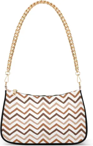 Geometric Zigzag Shoulder Bag for Women Hobo Tote Handbag Gold Chain Crossbody Bag with Zipper Clutch Purse Handbags