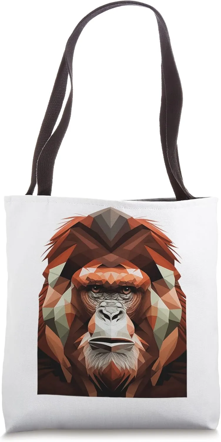 Geometrical Orange Utan Head Tote Bag