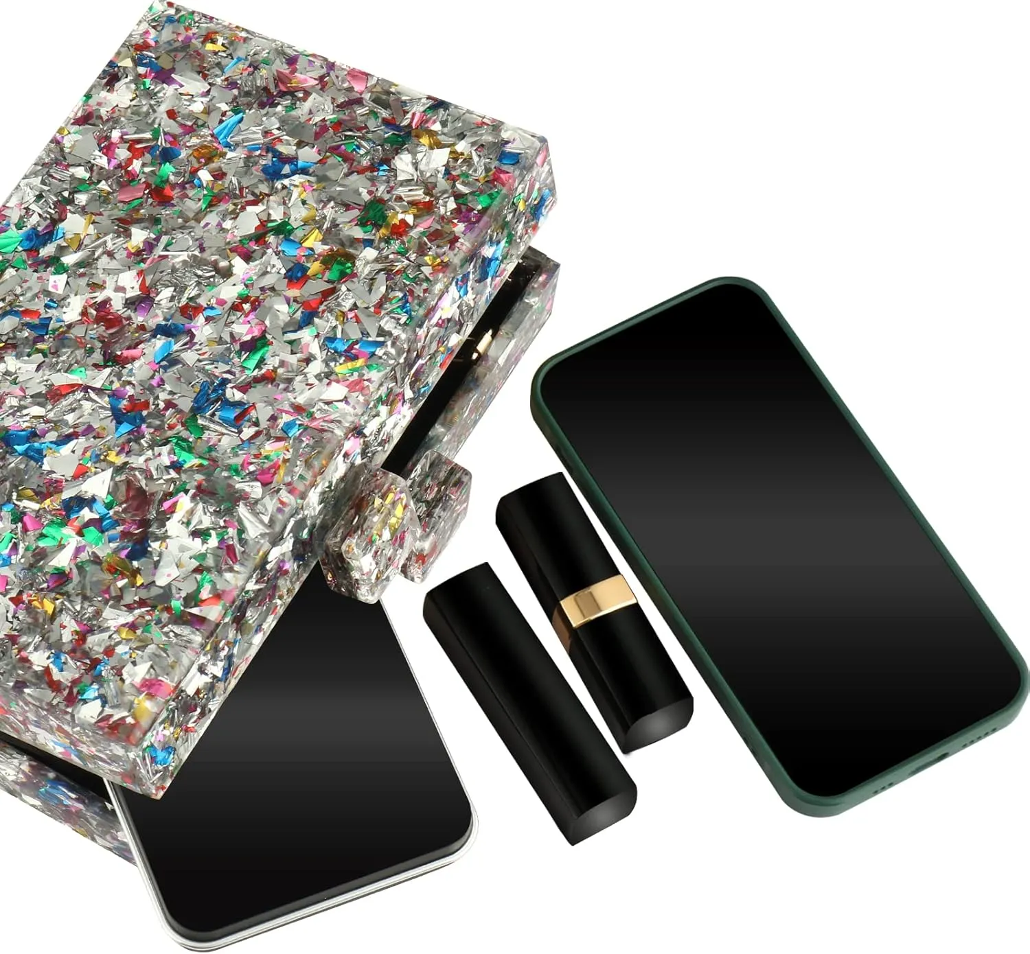 Gets Acrylic Purses and Handbags for Women Multicolor Perspex Geometric Patterns Box Clutch Banquet Evening Crossbody Handbag