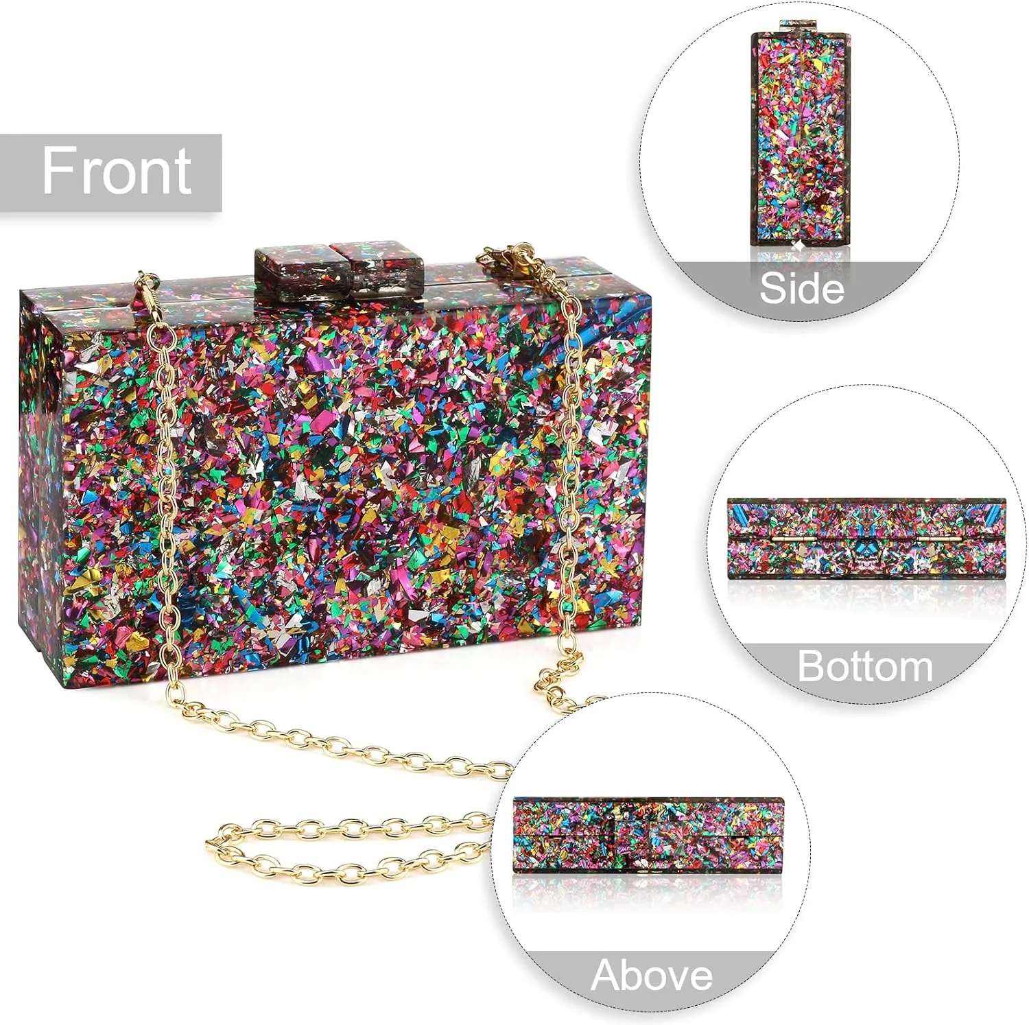 Gets Acrylic Purses and Handbags for Women Multicolor Perspex Geometric Patterns Box Clutch Banquet Evening Crossbody Handbag