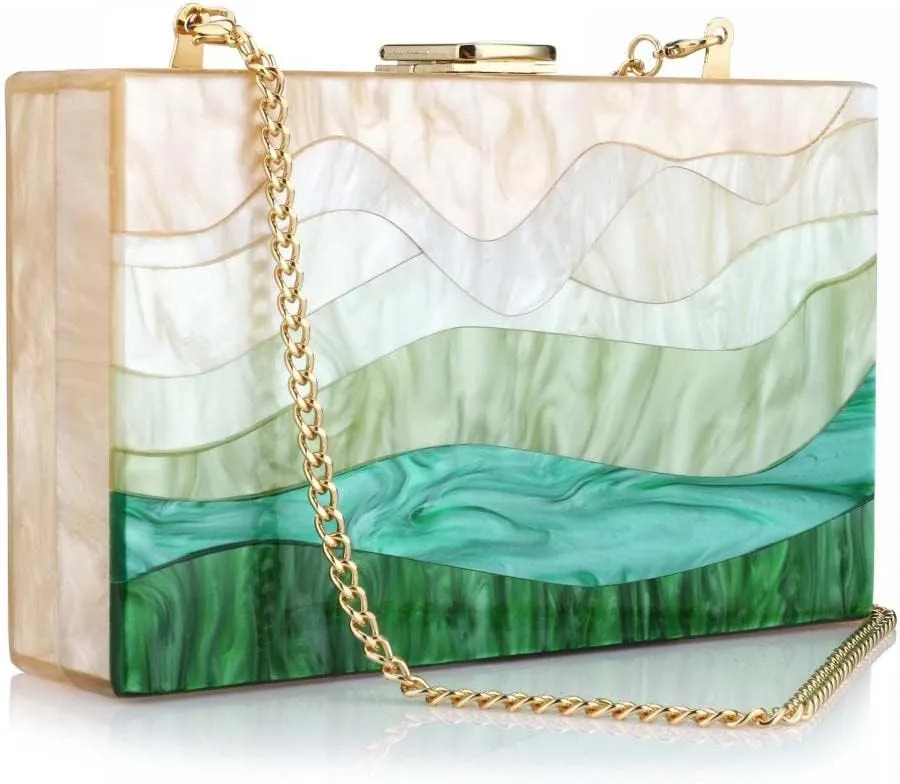 Gets Acrylic Purses and Handbags for Women Multicolor Perspex Geometric Patterns Box Clutch Banquet Evening Crossbody Handbag
