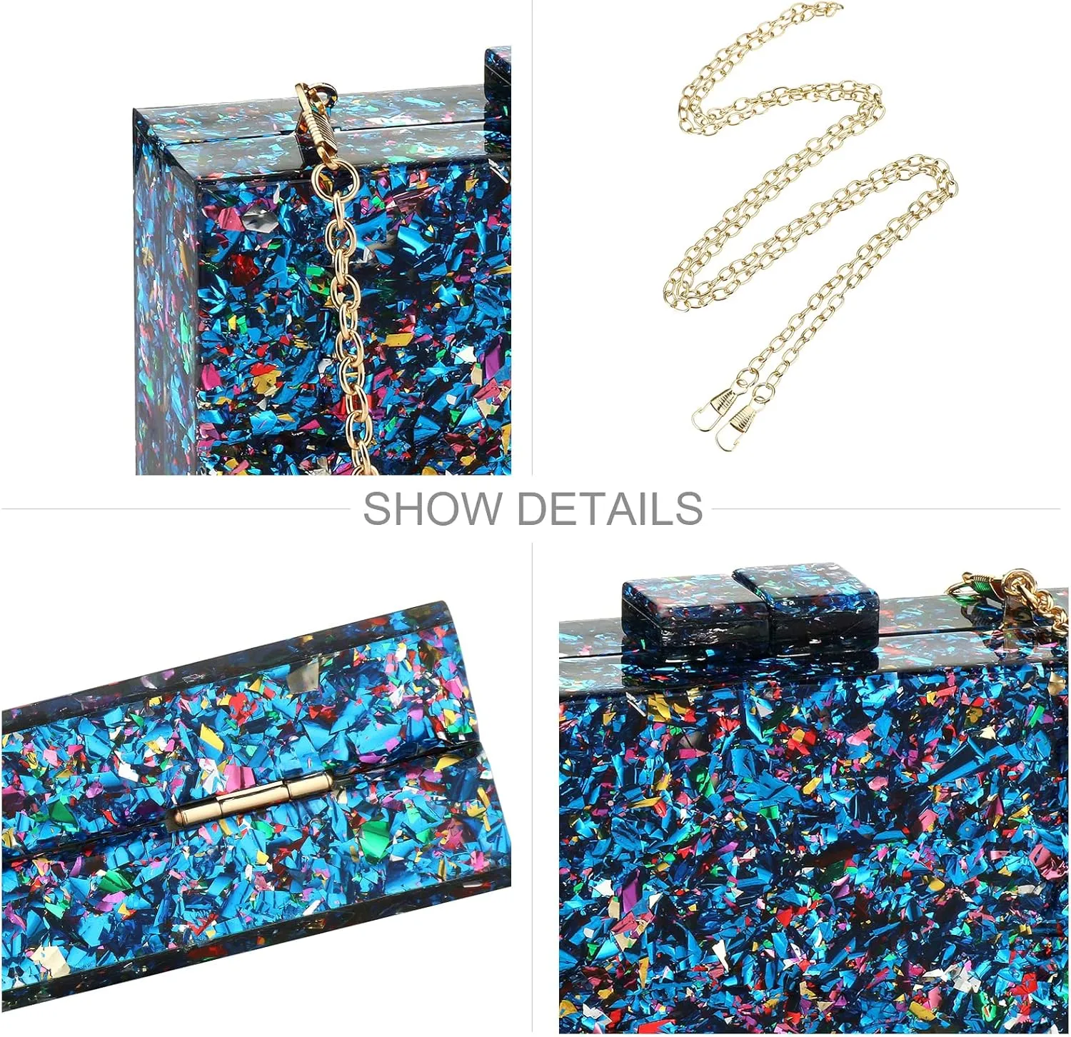 Gets Acrylic Purses and Handbags for Women Multicolor Perspex Geometric Patterns Box Clutch Banquet Evening Crossbody Handbag