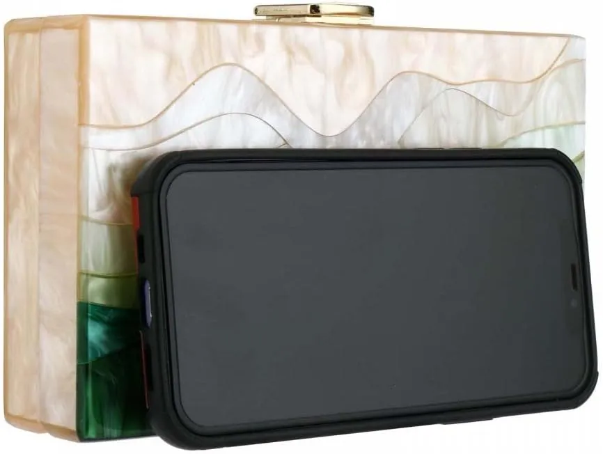 Gets Acrylic Purses and Handbags for Women Multicolor Perspex Geometric Patterns Box Clutch Banquet Evening Crossbody Handbag