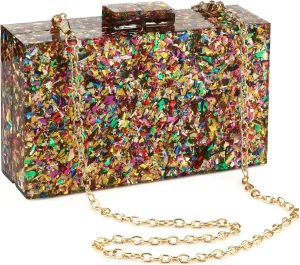 Gets Acrylic Purses and Handbags for Women Multicolor Perspex Geometric Patterns Box Clutch Banquet Evening Crossbody Handbag