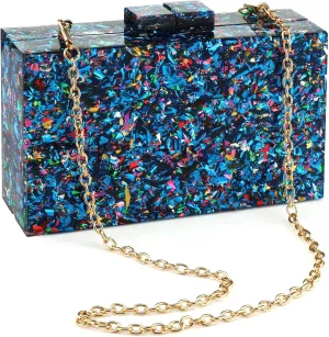 Gets Acrylic Purses and Handbags for Women Multicolor Perspex Geometric Patterns Box Clutch Banquet Evening Crossbody Handbag
