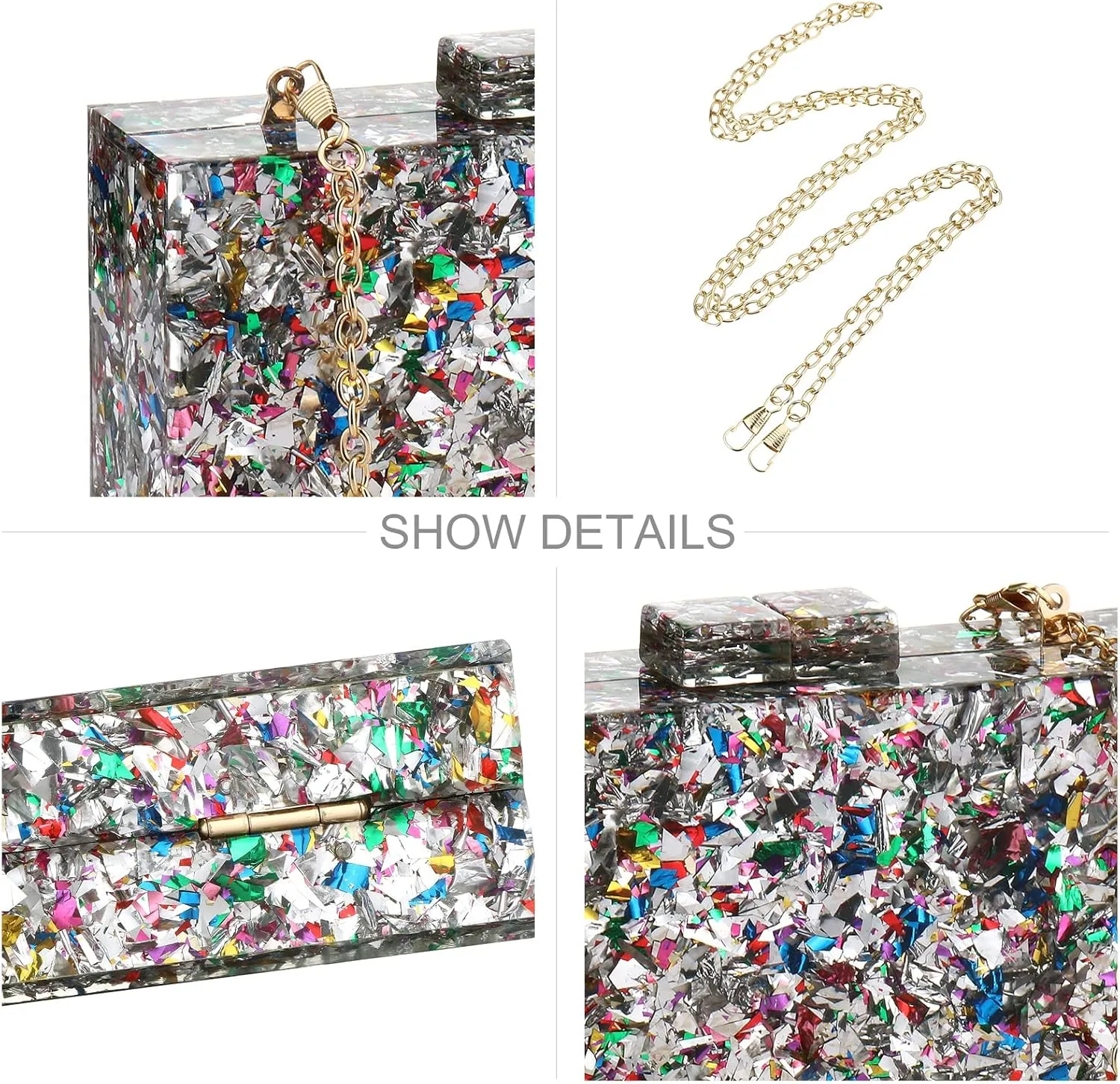 Gets Acrylic Purses and Handbags for Women Multicolor Perspex Geometric Patterns Box Clutch Banquet Evening Crossbody Handbag