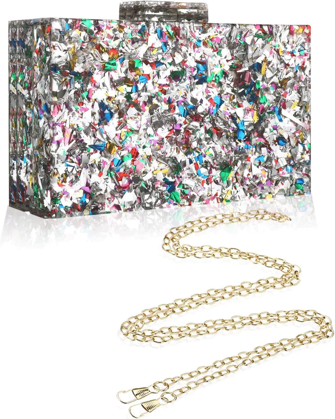 Gets Acrylic Purses and Handbags for Women Multicolor Perspex Geometric Patterns Box Clutch Banquet Evening Crossbody Handbag