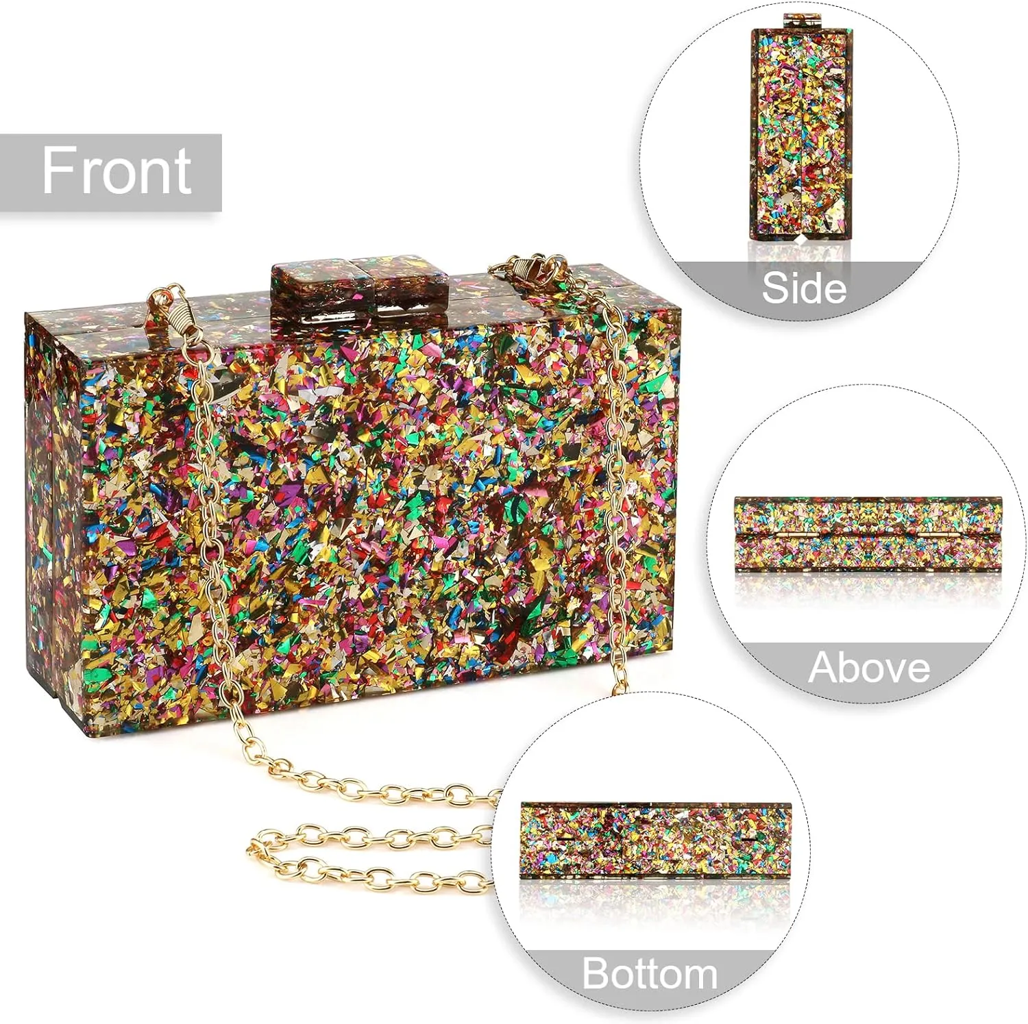 Gets Acrylic Purses and Handbags for Women Multicolor Perspex Geometric Patterns Box Clutch Banquet Evening Crossbody Handbag