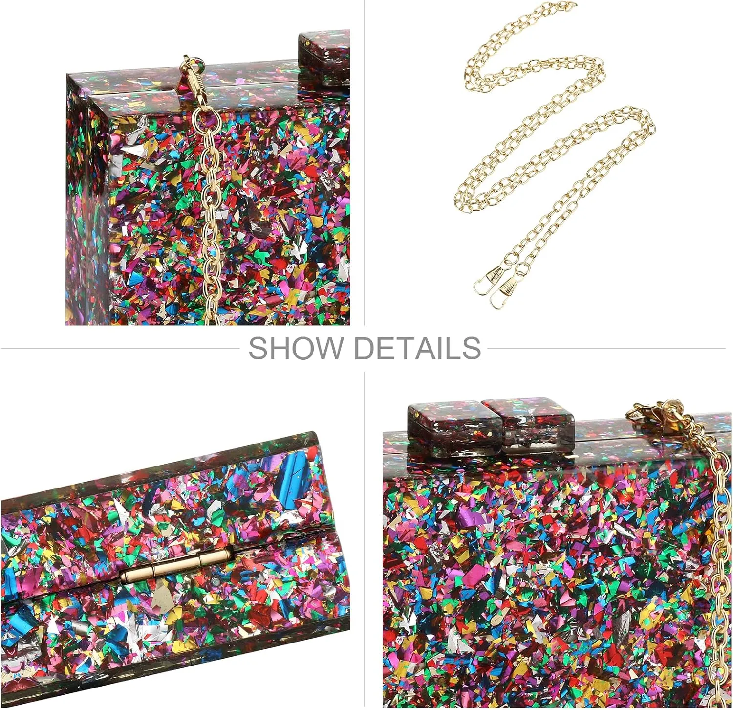 Gets Acrylic Purses and Handbags for Women Multicolor Perspex Geometric Patterns Box Clutch Banquet Evening Crossbody Handbag