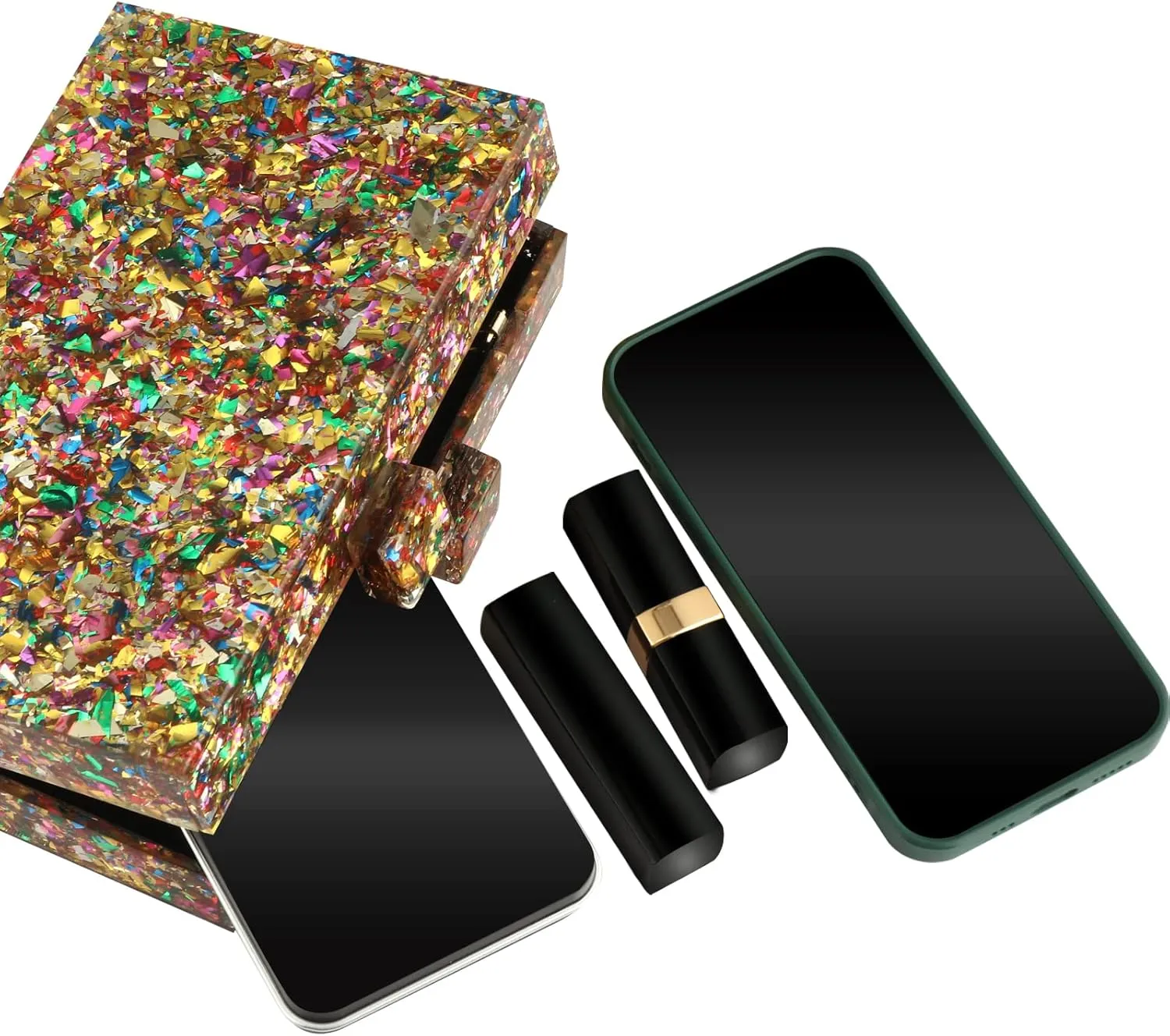 Gets Acrylic Purses and Handbags for Women Multicolor Perspex Geometric Patterns Box Clutch Banquet Evening Crossbody Handbag