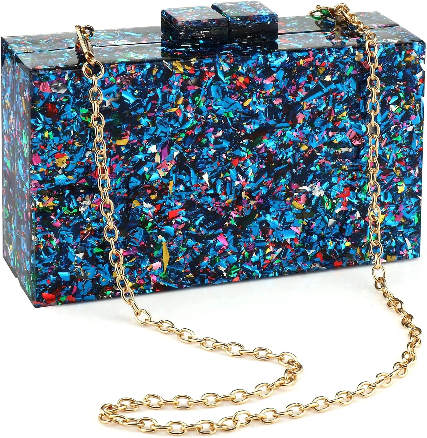 Gets Acrylic Purses and Handbags for Women Multicolor Perspex Geometric Patterns Box Clutch Banquet Evening Crossbody Handbag