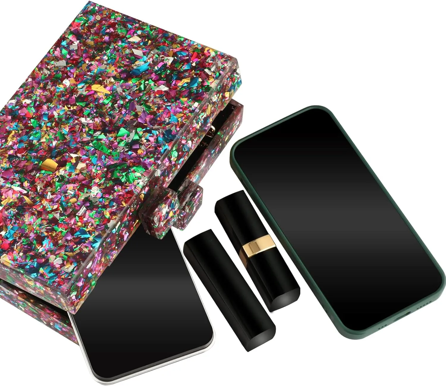 Gets Acrylic Purses and Handbags for Women Multicolor Perspex Geometric Patterns Box Clutch Banquet Evening Crossbody Handbag