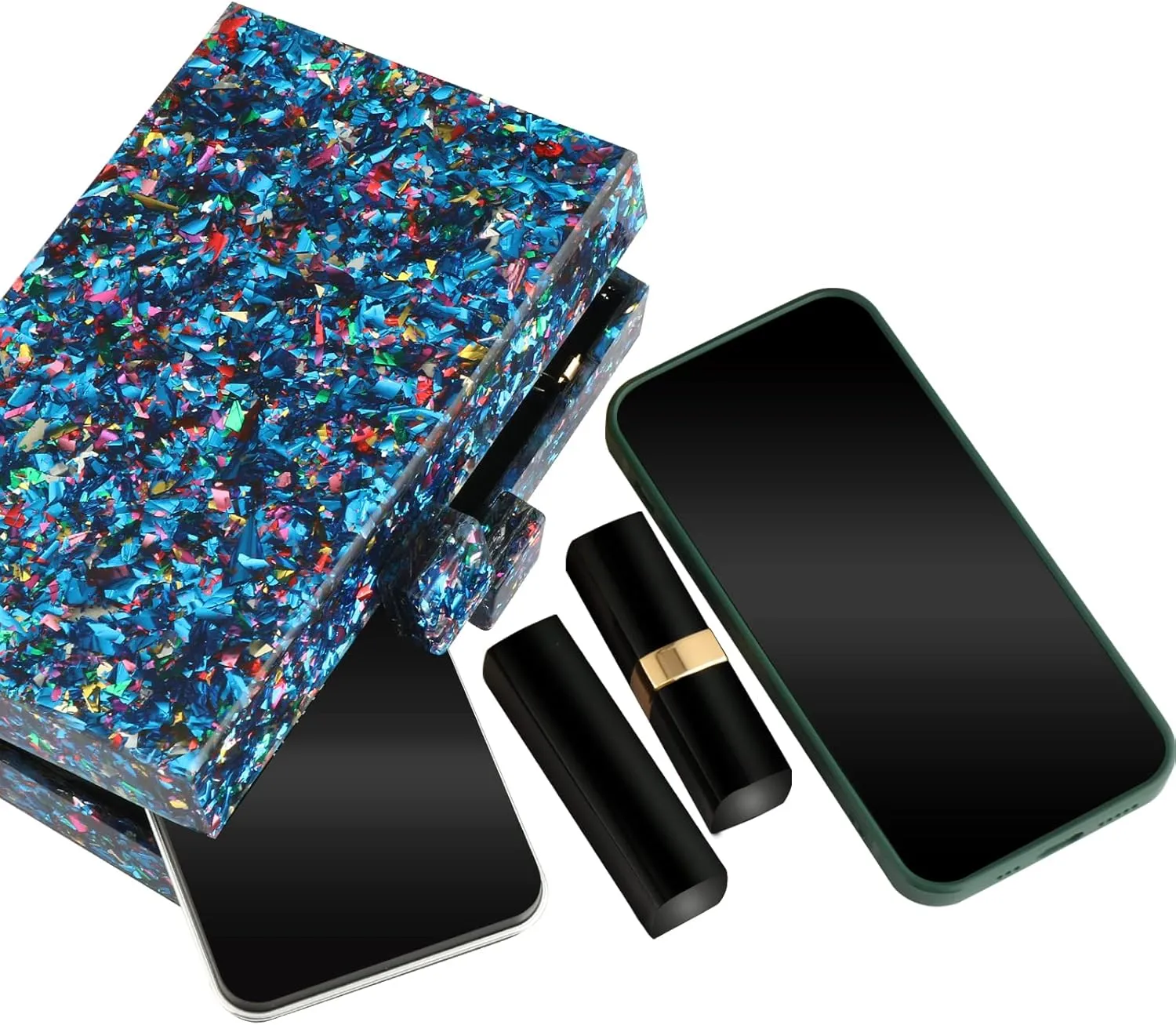 Gets Acrylic Purses and Handbags for Women Multicolor Perspex Geometric Patterns Box Clutch Banquet Evening Crossbody Handbag