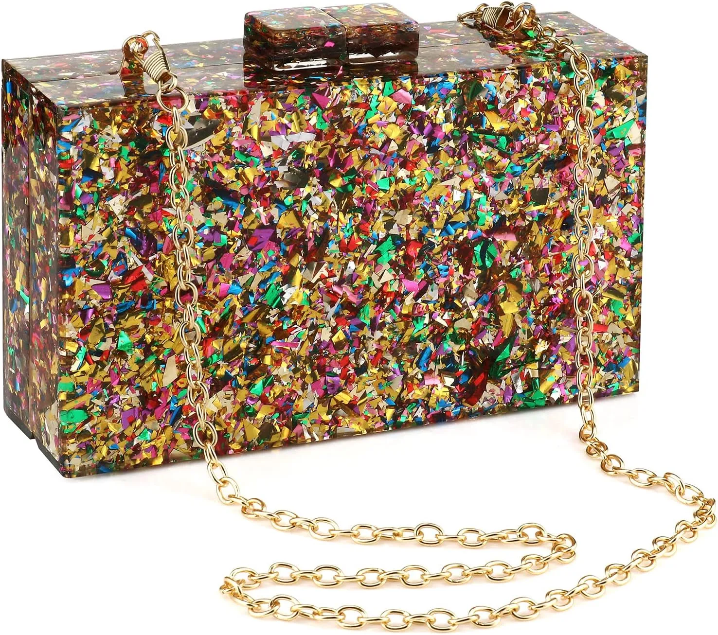 Gets Acrylic Purses and Handbags for Women Multicolor Perspex Geometric Patterns Box Clutch Banquet Evening Crossbody Handbag