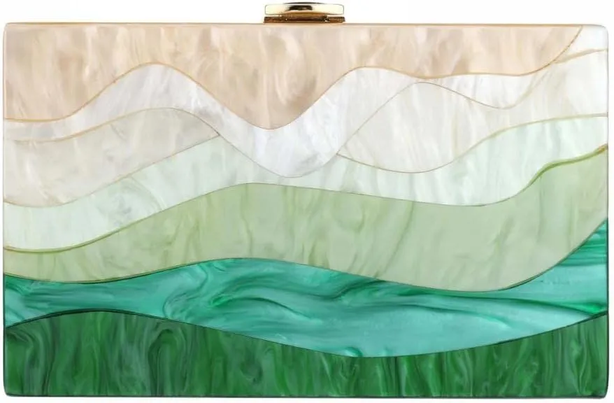 Gets Acrylic Purses and Handbags for Women Multicolor Perspex Geometric Patterns Box Clutch Banquet Evening Crossbody Handbag