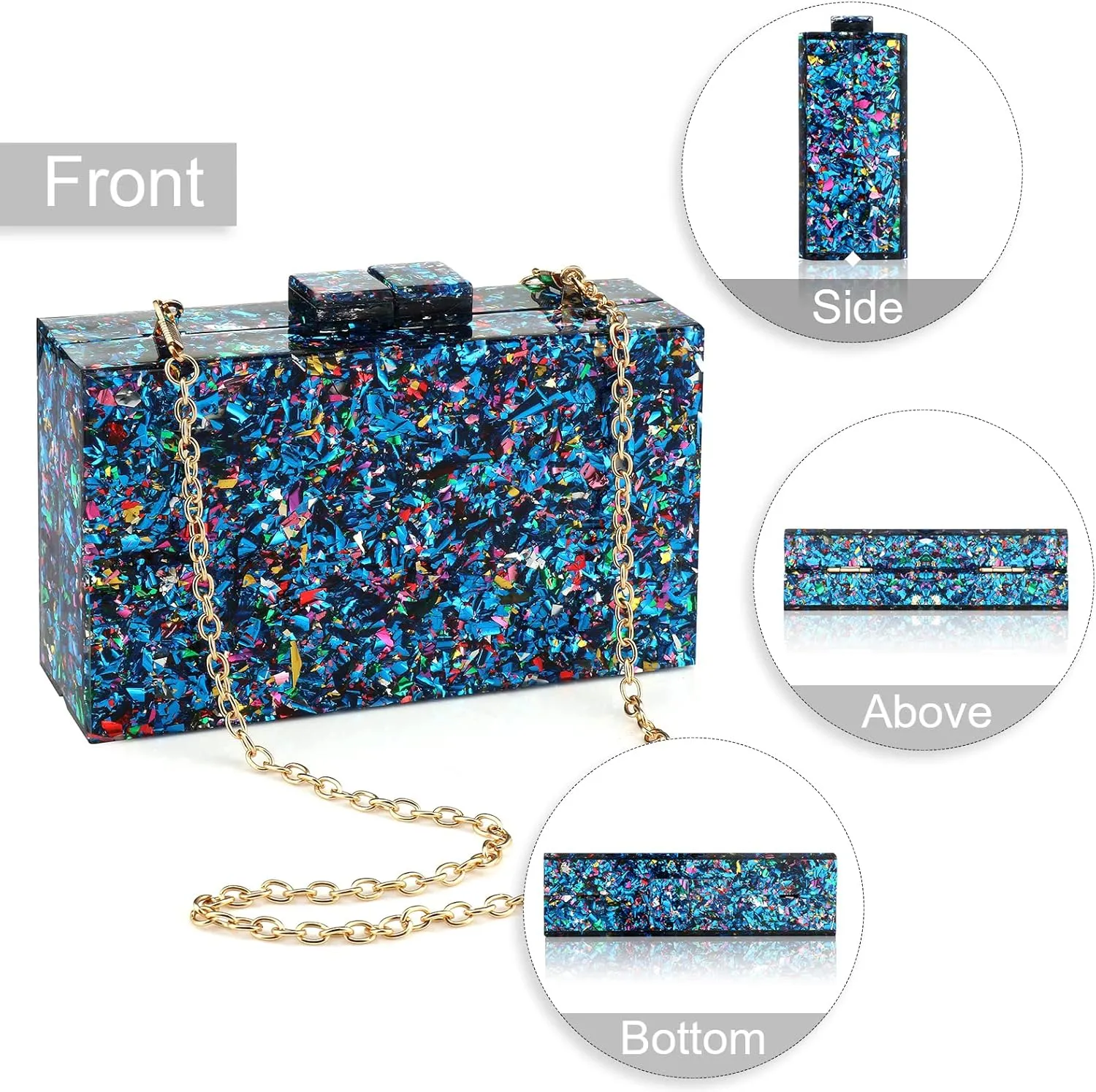 Gets Acrylic Purses and Handbags for Women Multicolor Perspex Geometric Patterns Box Clutch Banquet Evening Crossbody Handbag