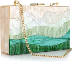 Gets Acrylic Purses and Handbags for Women Multicolor Perspex Geometric Patterns Box Clutch Banquet Evening Crossbody Handbag