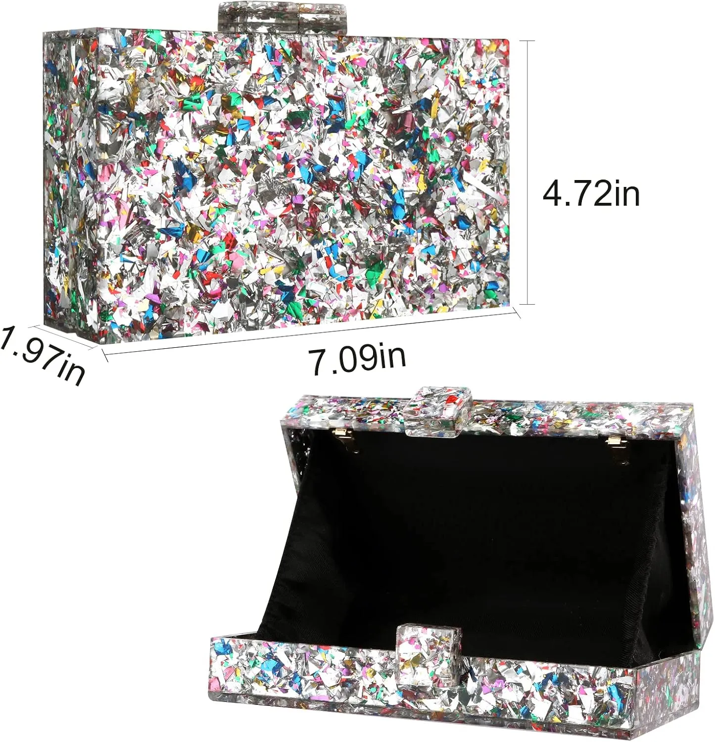 Gets Acrylic Purses and Handbags for Women Multicolor Perspex Geometric Patterns Box Clutch Banquet Evening Crossbody Handbag