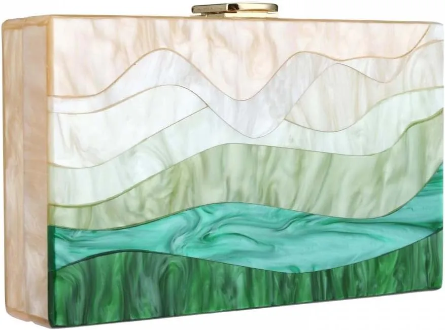Gets Acrylic Purses and Handbags for Women Multicolor Perspex Geometric Patterns Box Clutch Banquet Evening Crossbody Handbag