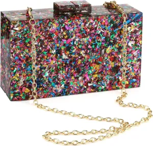 Gets Acrylic Purses and Handbags for Women Multicolor Perspex Geometric Patterns Box Clutch Banquet Evening Crossbody Handbag