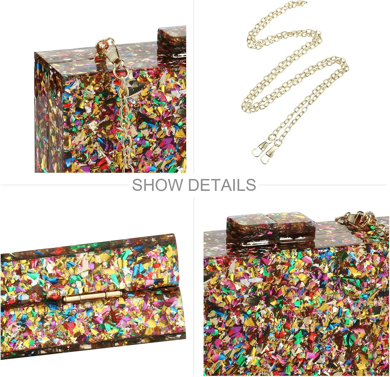 Gets Acrylic Purses and Handbags for Women Multicolor Perspex Geometric Patterns Box Clutch Banquet Evening Crossbody Handbag
