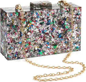 Gets Acrylic Purses and Handbags for Women Multicolor Perspex Geometric Patterns Box Clutch Banquet Evening Crossbody Handbag