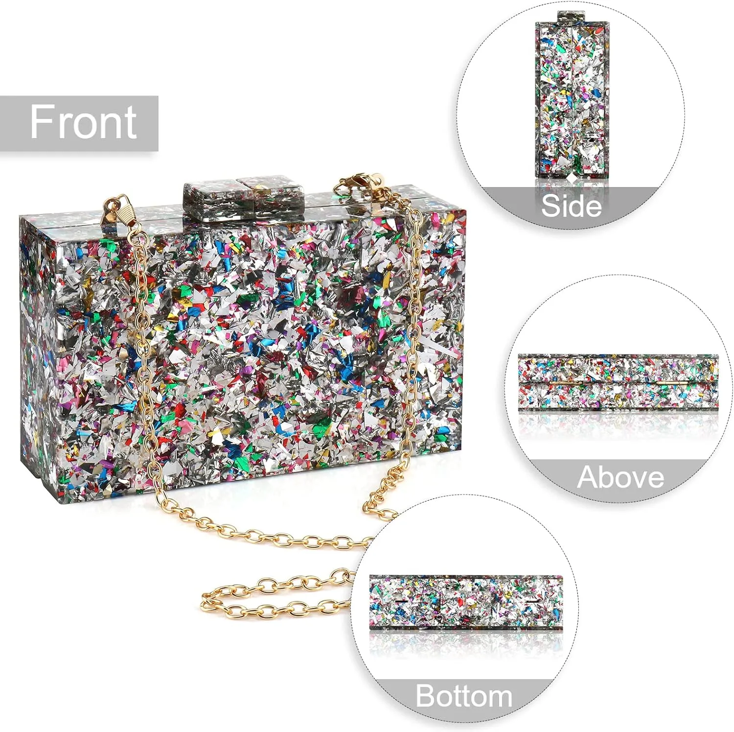 Gets Acrylic Purses and Handbags for Women Multicolor Perspex Geometric Patterns Box Clutch Banquet Evening Crossbody Handbag