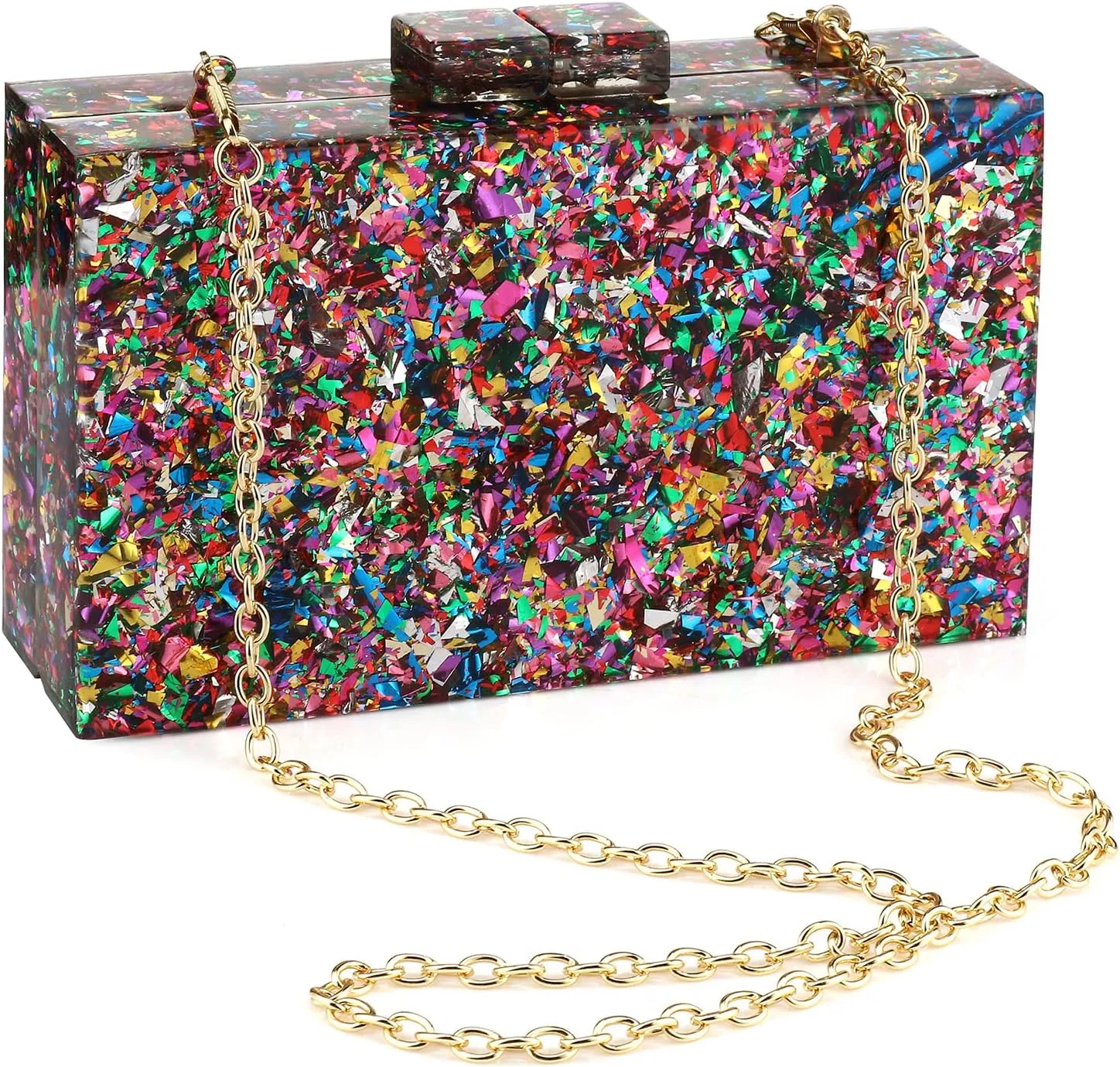 Gets Acrylic Purses and Handbags for Women Multicolor Perspex Geometric Patterns Box Clutch Banquet Evening Crossbody Handbag