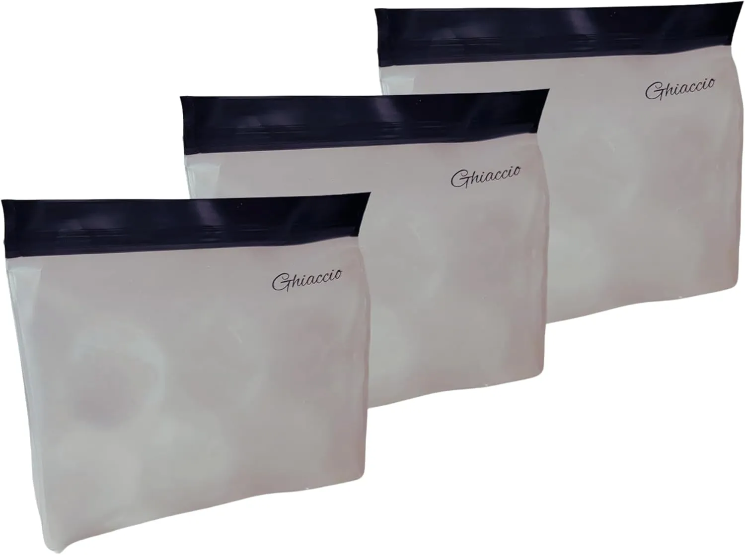Ghiaccio Reusable Ice Bag - Premium Ice Storage Bags, Plastic Free and BPA Free, Freezer Safe and Leakproof Silicone for Long-Lasting Freshness (Pack of 3)