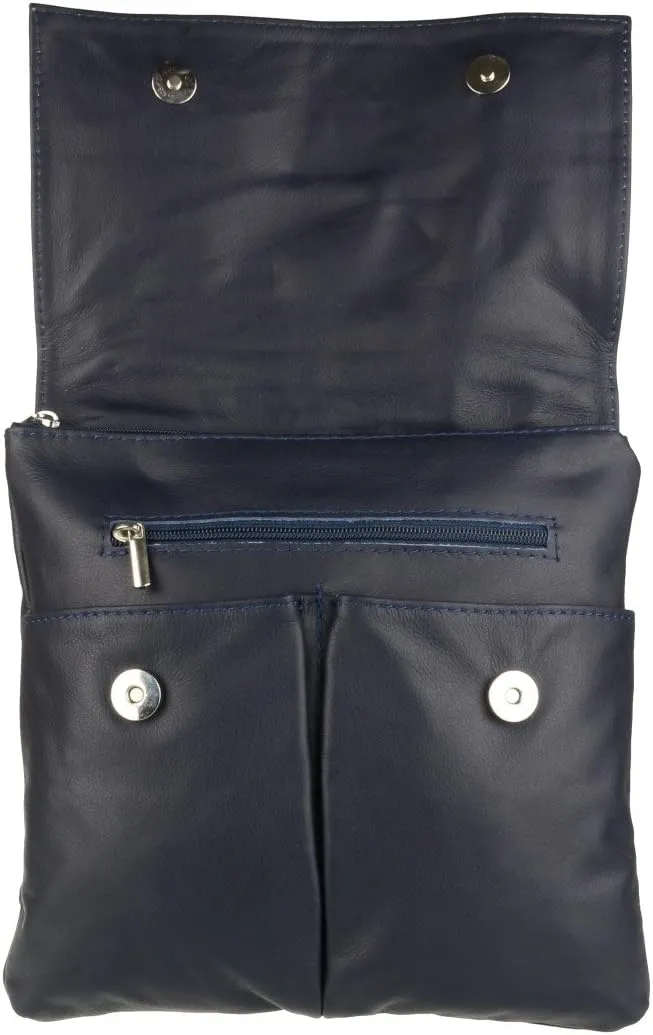Girly HandBags Double Pocket Italian Genuine Leather Messenger Bag Crossbody Shoulder Bag