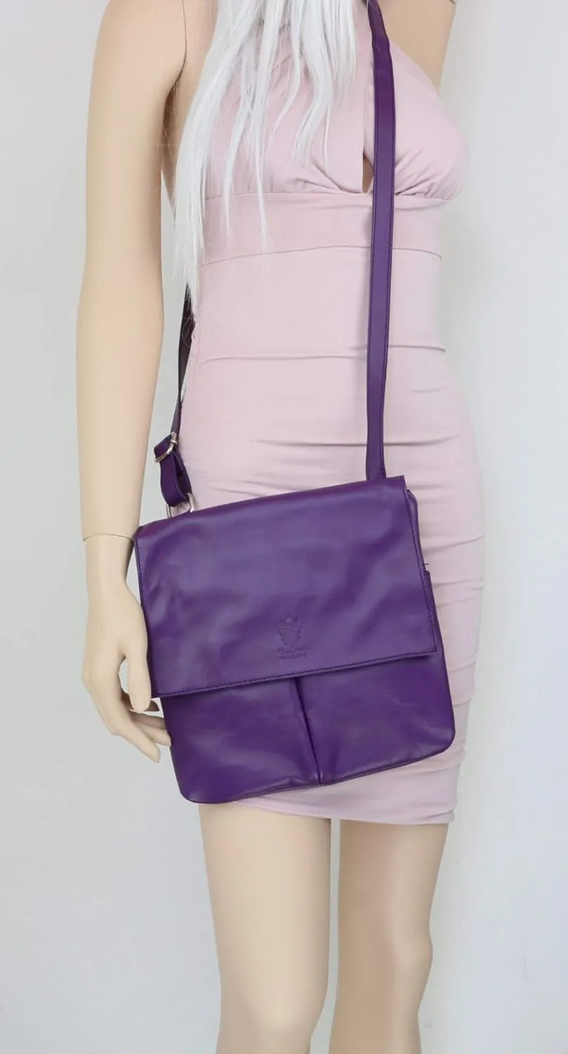 Girly HandBags Double Pocket Italian Genuine Leather Messenger Bag Crossbody Shoulder Bag