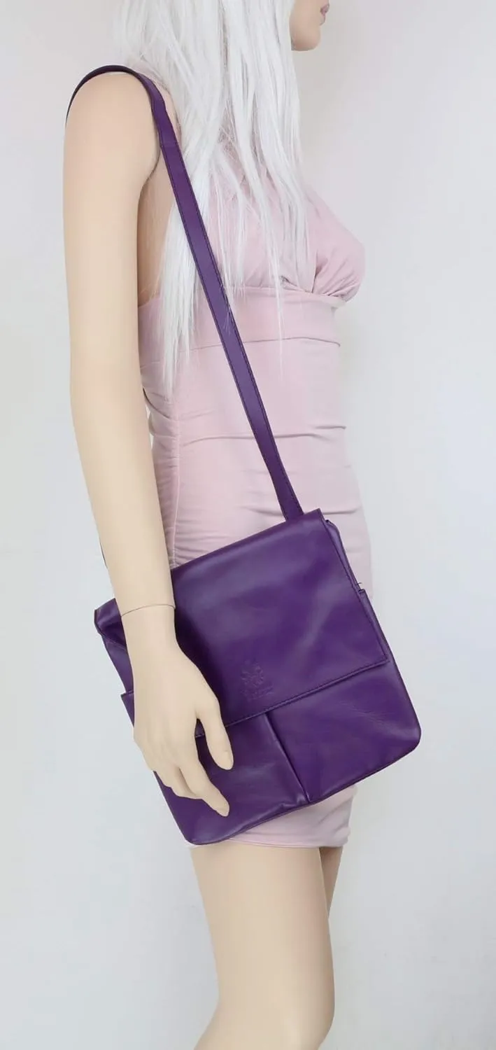 Girly HandBags Double Pocket Italian Genuine Leather Messenger Bag Crossbody Shoulder Bag