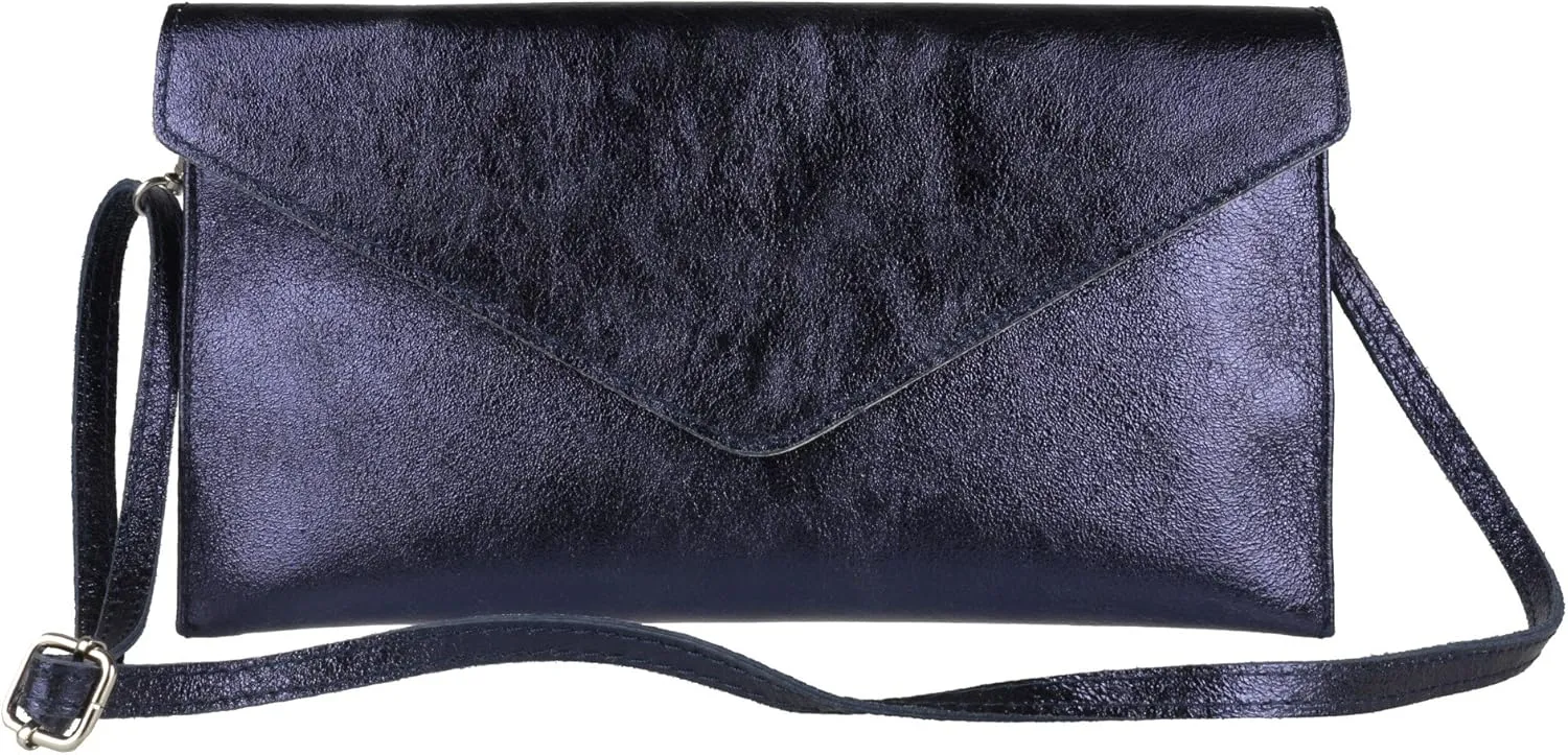 Girly HandBags Womens Leather Italian Metallic Shimmer Envelope Wrist Clutch Bag