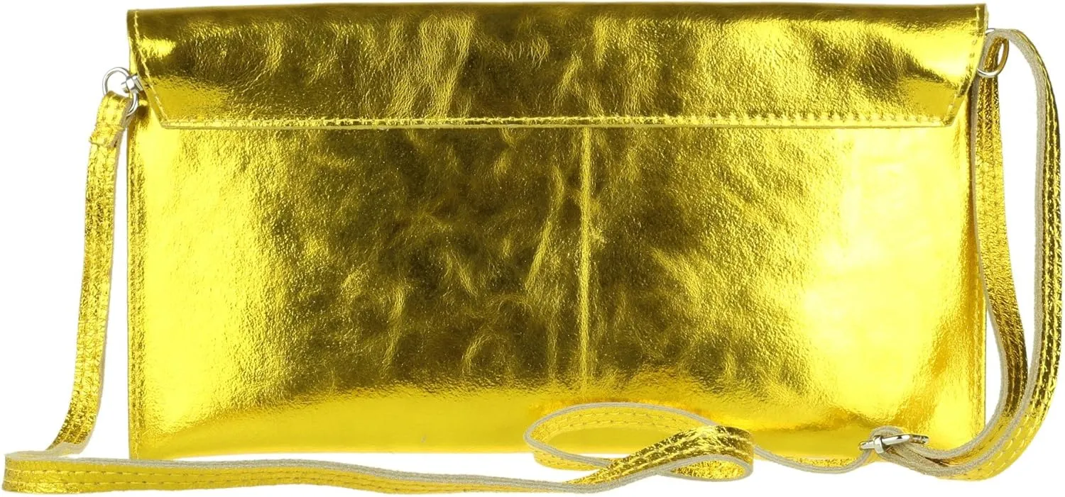 Girly HandBags Womens Leather Italian Metallic Shimmer Envelope Wrist Clutch Bag