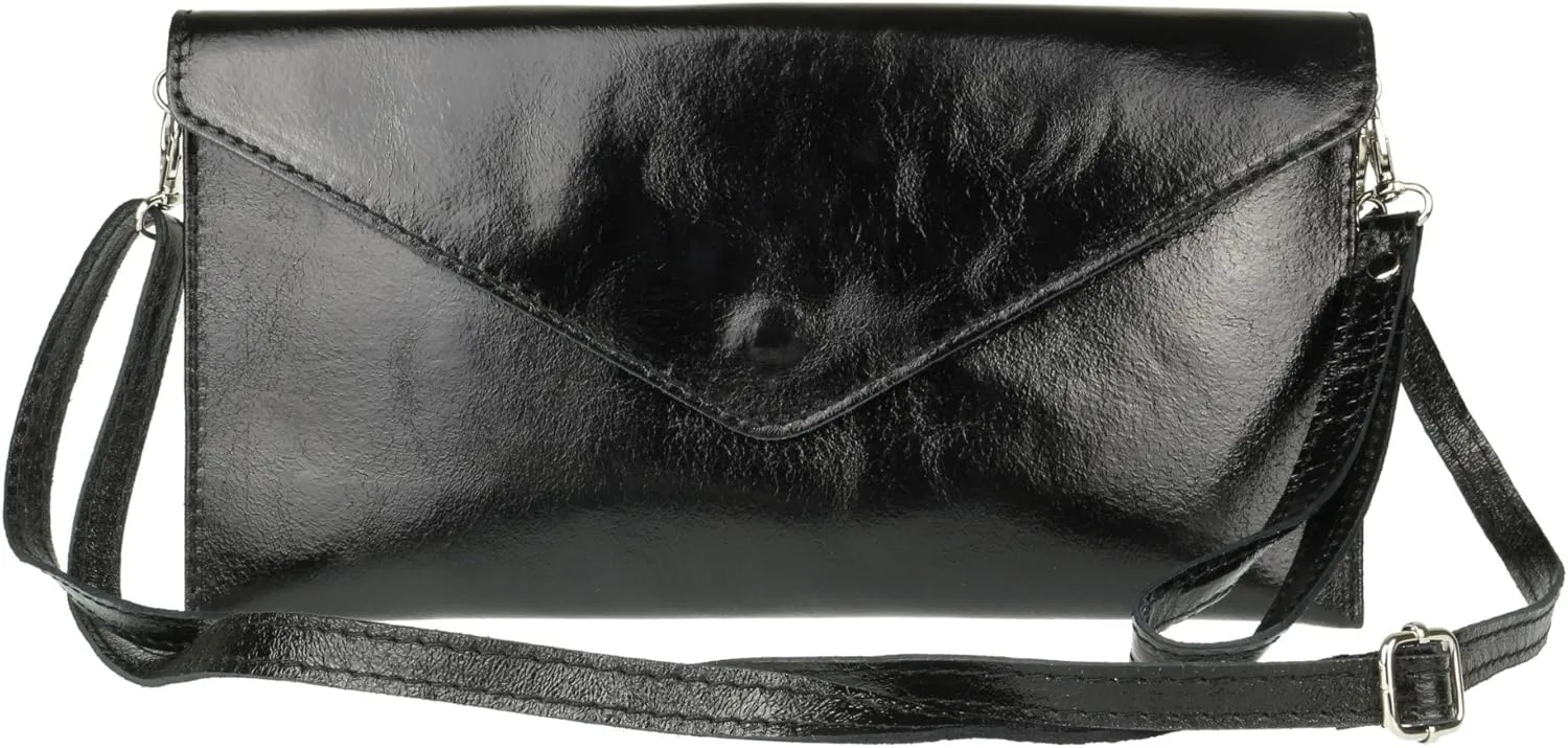 Girly HandBags Womens Leather Italian Metallic Shimmer Envelope Wrist Clutch Bag