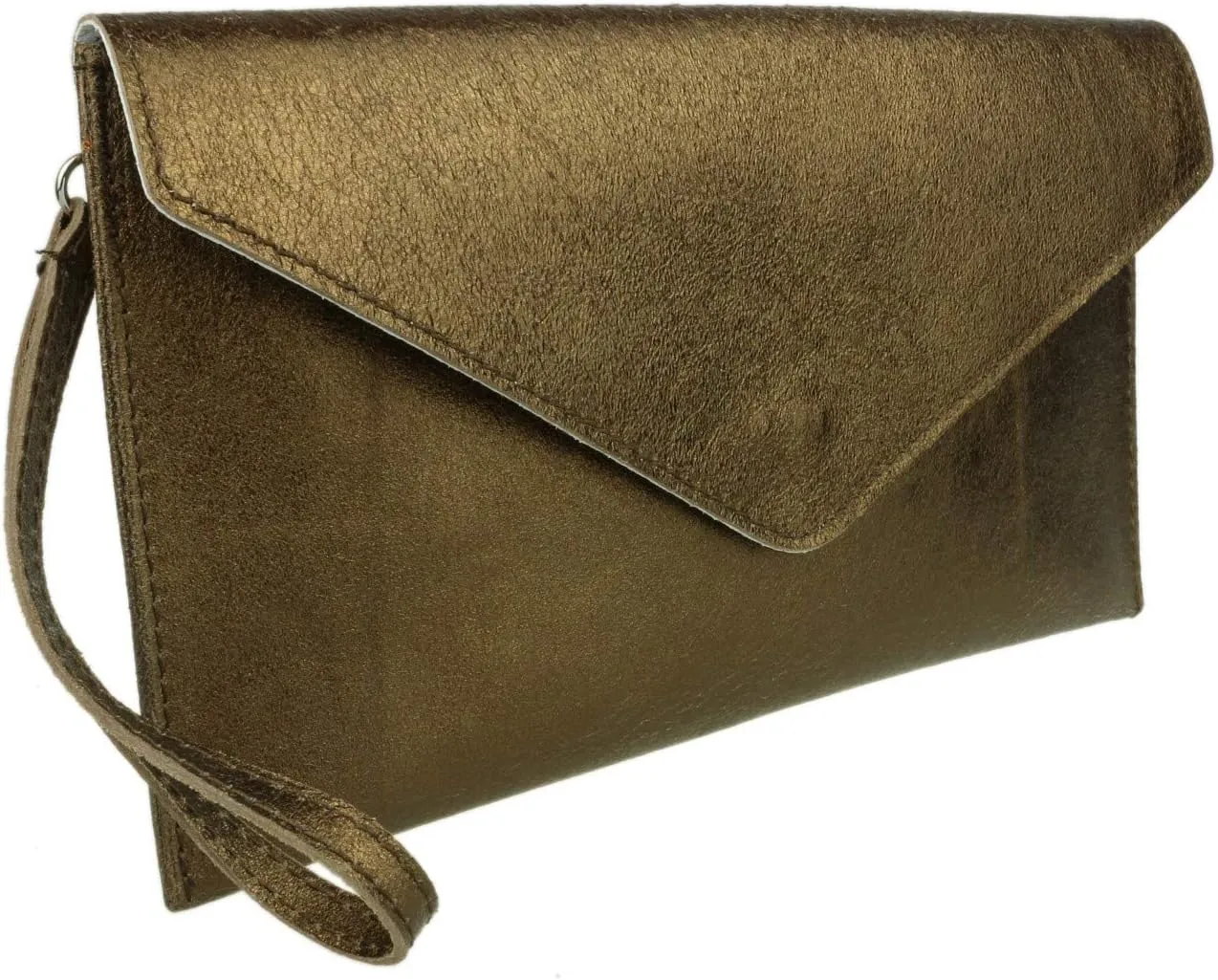 Girly HandBags Womens Leather Italian Metallic Shimmer Envelope Wrist Clutch Bag