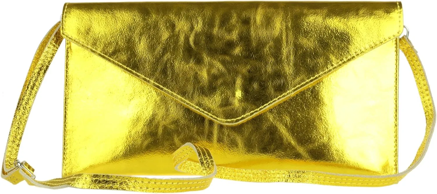 Girly HandBags Womens Leather Italian Metallic Shimmer Envelope Wrist Clutch Bag