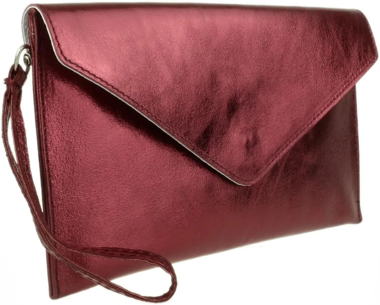 Girly HandBags Womens Leather Italian Metallic Shimmer Envelope Wrist Clutch Bag