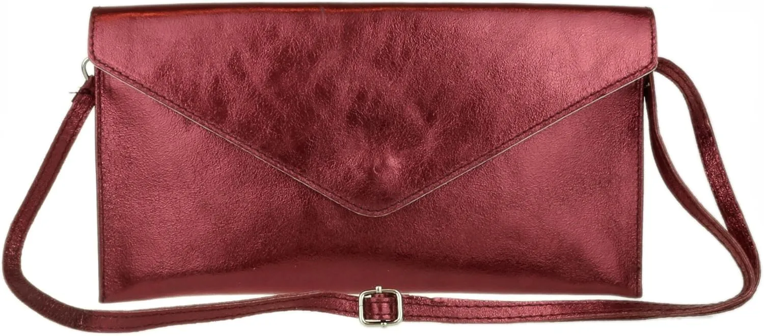 Girly HandBags Womens Leather Italian Metallic Shimmer Envelope Wrist Clutch Bag