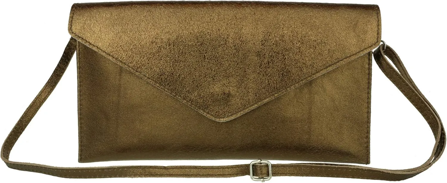 Girly HandBags Womens Leather Italian Metallic Shimmer Envelope Wrist Clutch Bag