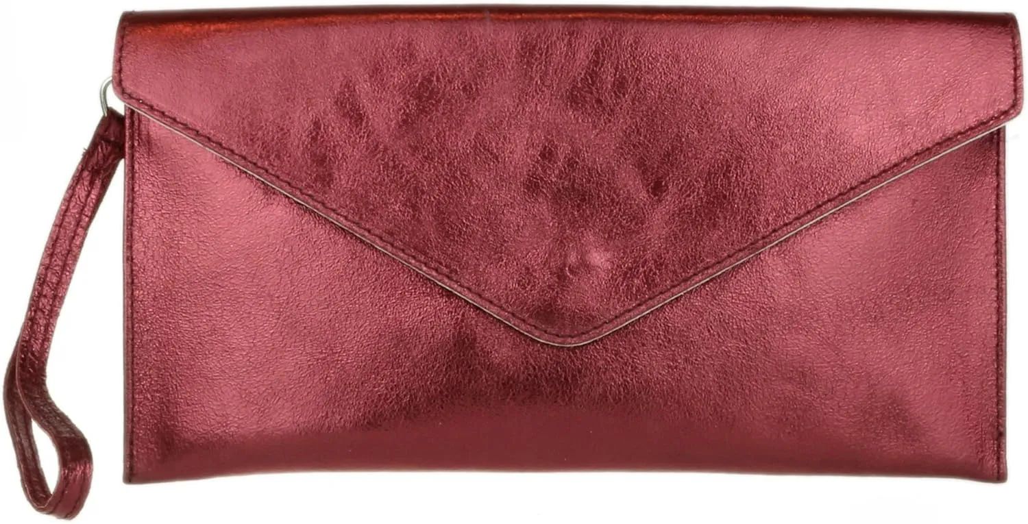 Girly HandBags Womens Leather Italian Metallic Shimmer Envelope Wrist Clutch Bag