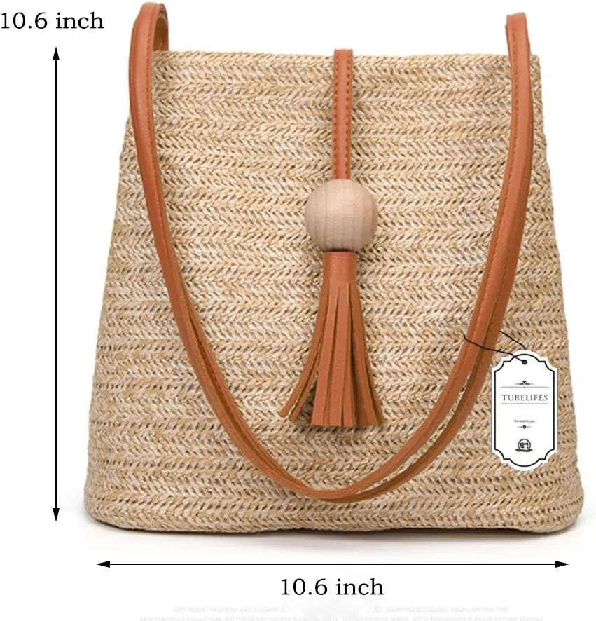 GL-Turelifes Round Summer Straw Bag Big Weave Handbags Beach Shoulder Bags Vocation Tote HandbagsTravel Bag for Women